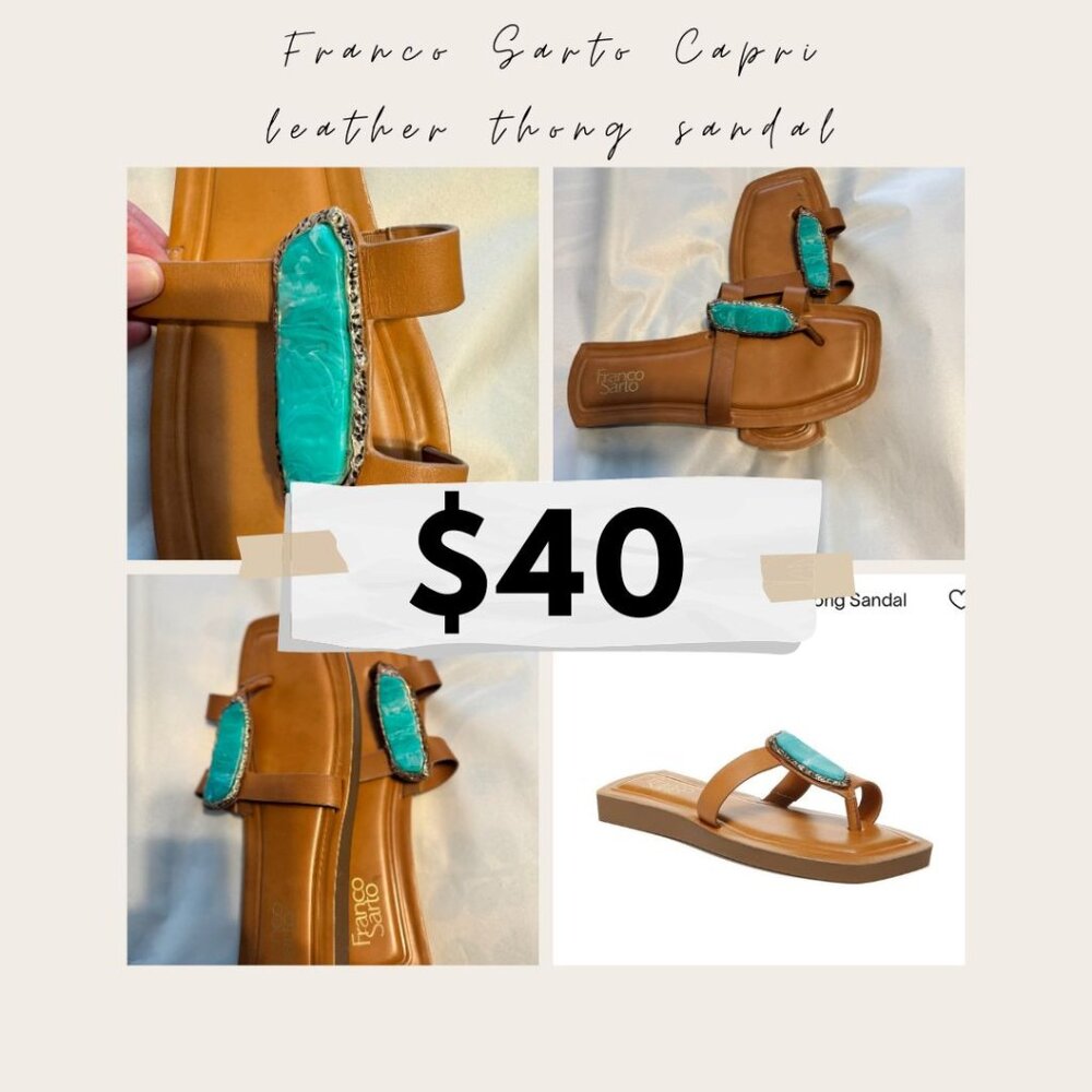 Franco Sarto Capri brown leather sandal with turquoise embellishment - Size 10.